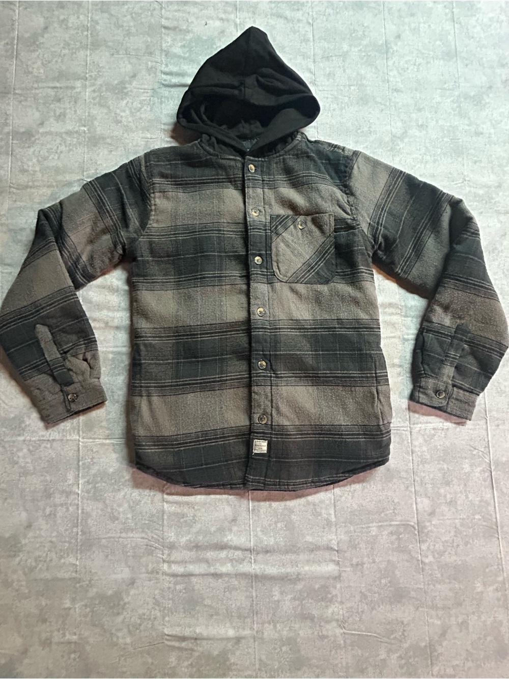 Buckhorn River Boys Hooded Plaid Button-Up Jacket Outdoors Hunting SizeL (14/16)